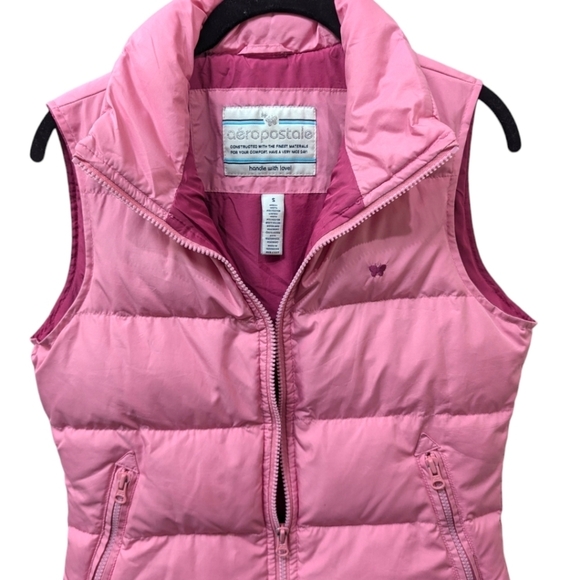 Aeropostale Girl's Two-Tone Pink Down Quilted Puffer Full Zip Vest (S) - Picture 4 of 5